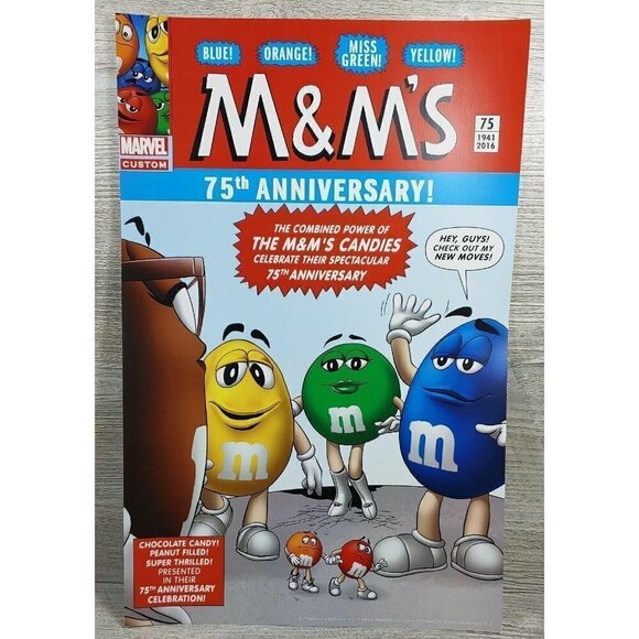 M&M'S 2016 Marvel Custom 75th Anniversary Multicolor Chocolate Candy Wall Poster - Picture 1 of 5